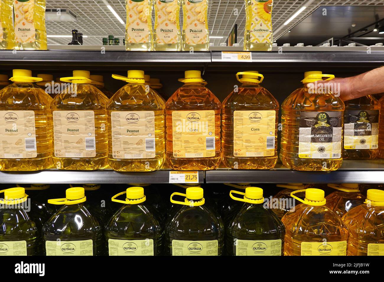 Vegetable oils in a grocery Stock Photo