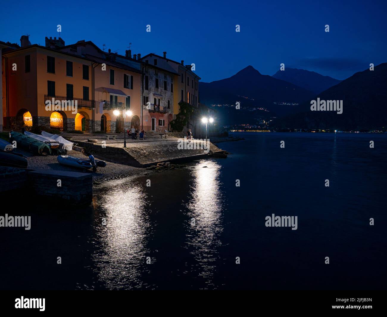 Night scene on Lake Como in Santa Maria Rezzonico village Stock Photo