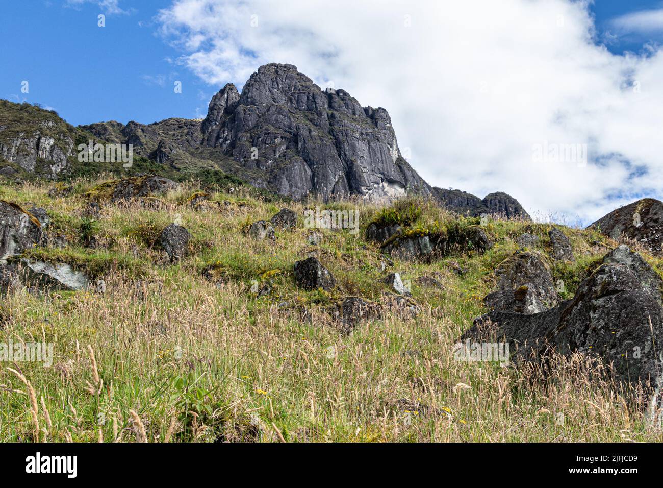 So-called 'stones garden' - big stones on the hill of the mountain San Pablo, canton San Fernando of Azuay province, Ecuador. Popular place for touris Stock Photo