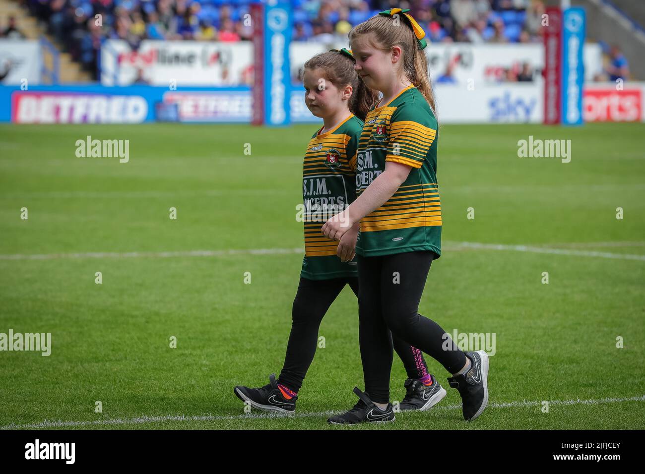 Warrington, UK. 03rd July, 2022. Today's Warrington Wolves mascots from Woolston Rovers in Warrington, United Kingdom on 7/3/2022. (Photo by James Heaton/News Images/Sipa USA) Credit: Sipa USA/Alamy Live News Stock Photo