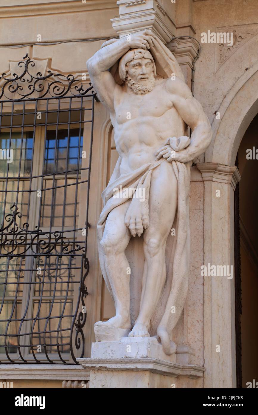 Statue of Hercules at the entrance to Palazzo Bianchi, Mantova, Mantua Italy Stock Photo