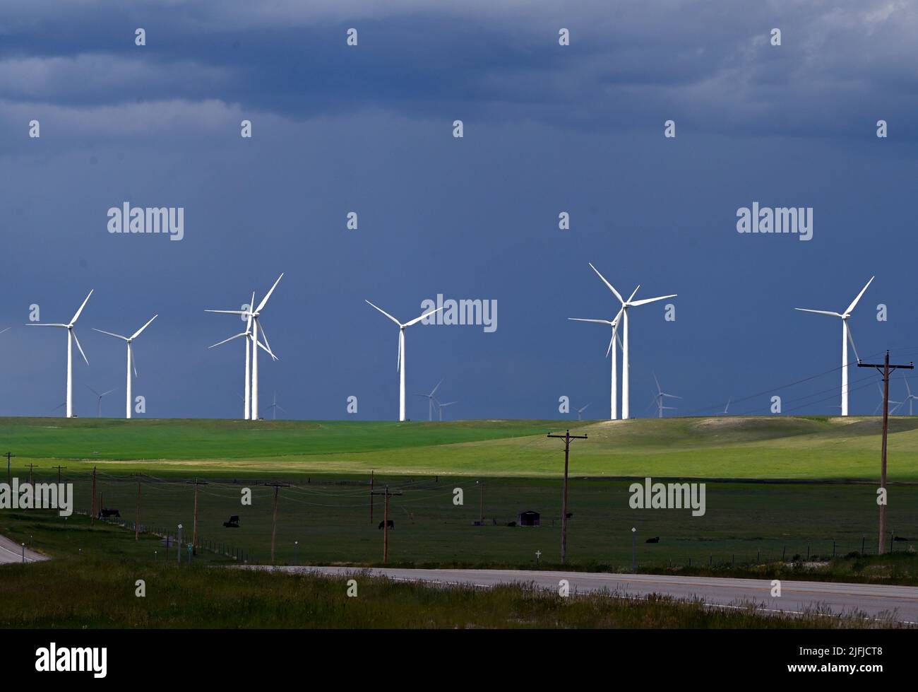Harlowton, Montana, USA. 24th June, 2022. Windmills with Judith Gap
