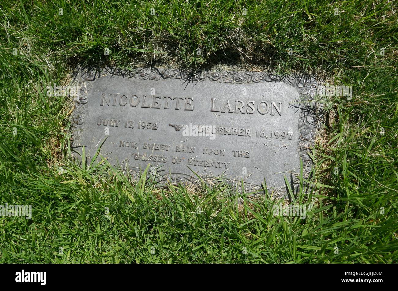 Los Angeles, California, USA 19th June 2022 Singer Nicolette Larson's Grave in Murmuring Trees Section at Forest Lawn Memorial Park Hollywood Hills on June 19, 2022 in Los Angeles, California, USA. Photo by Barry King/Alamy Stock Photo Stock Photo