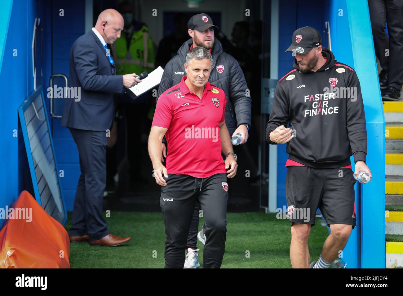 Paul Rowley Head Coach of Salford Red Devils arrives with his team