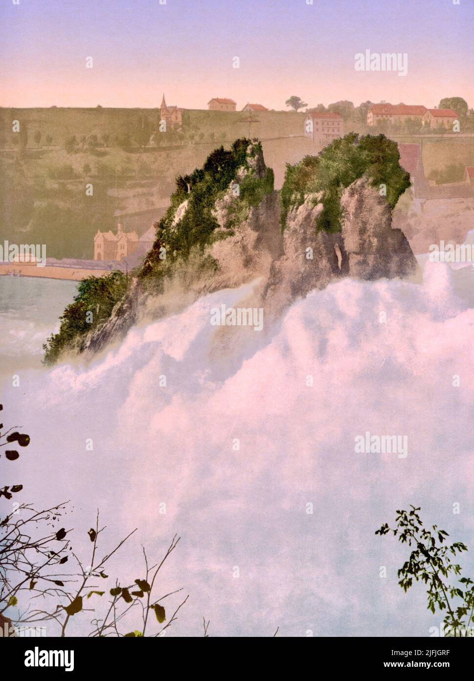Rhine Falls from the Känzeli viewing platform, Laufen-Uhwiesen, Zürich, Switzerland 1890. Stock Photo