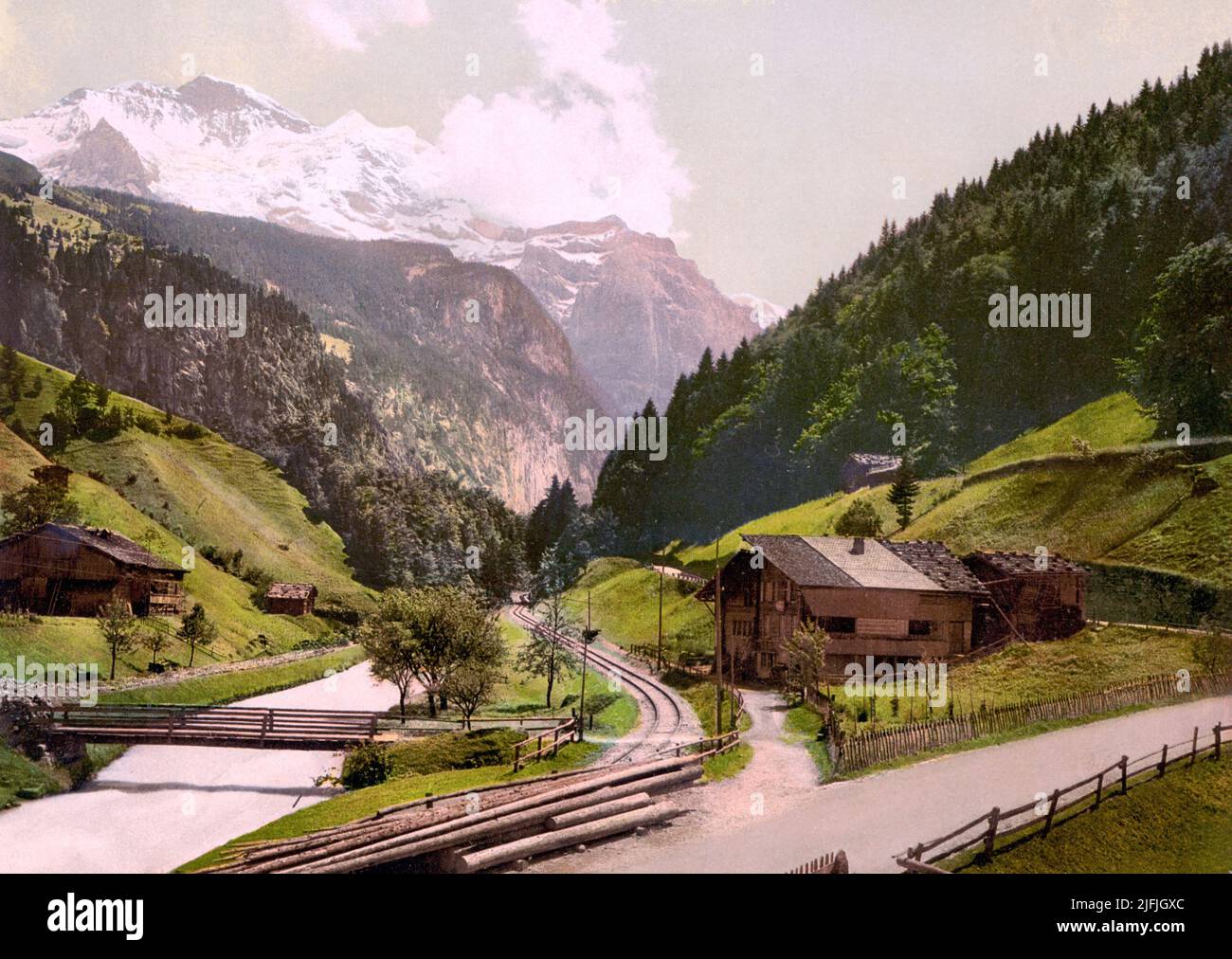 Lauterbrunnen Valley and Bernese Alps, Lauterbrunnen, Bern, Switzerland 1890. Stock Photo