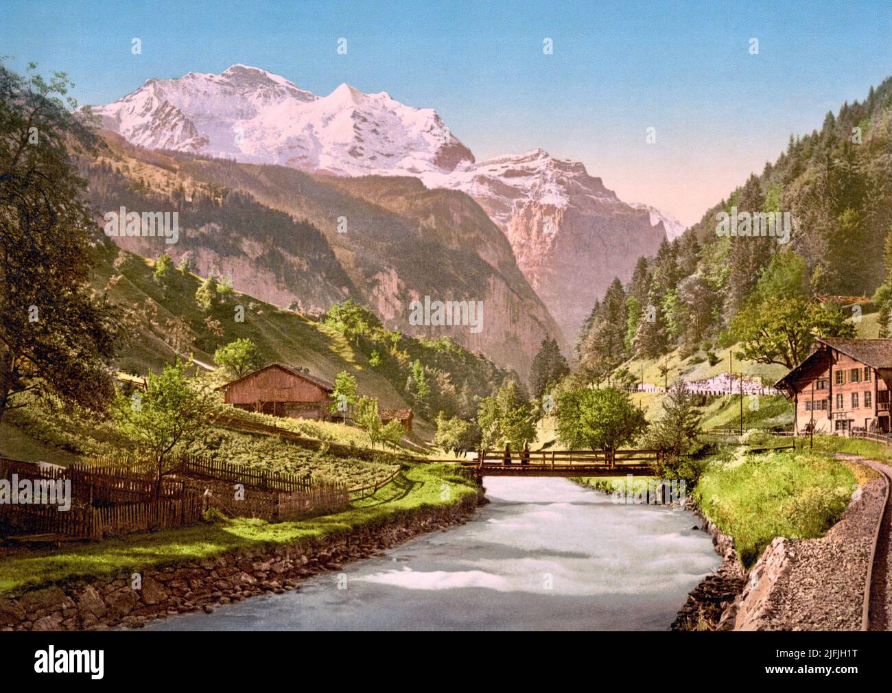 Lauterbrunnen Valley and Jungfrau, Bernese Alps, Lauterbrunnen, Bern, Switzerland 1890. Stock Photo
