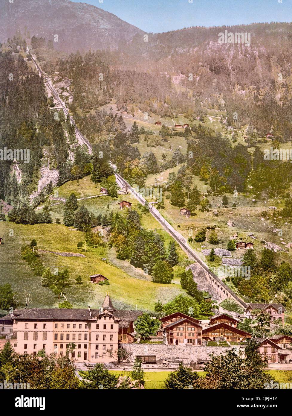 Lauterbrunnen Valley and Mürren Railway, Bernese Alps, Bern, Switzerland 1890. Stock Photo