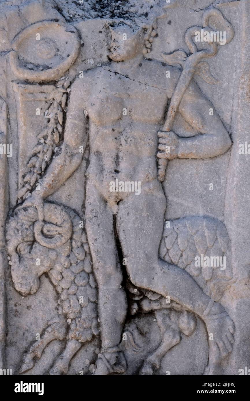 Relief found in the ruins of Ephesus in Turkey Stock Photo