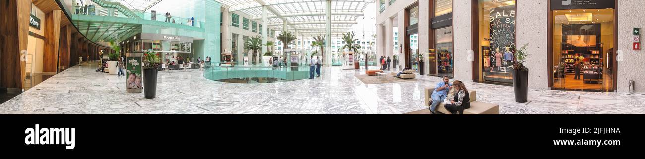 Panorama of interior of upscale shopping mall in Mexico City, Mexico Stock Photo
