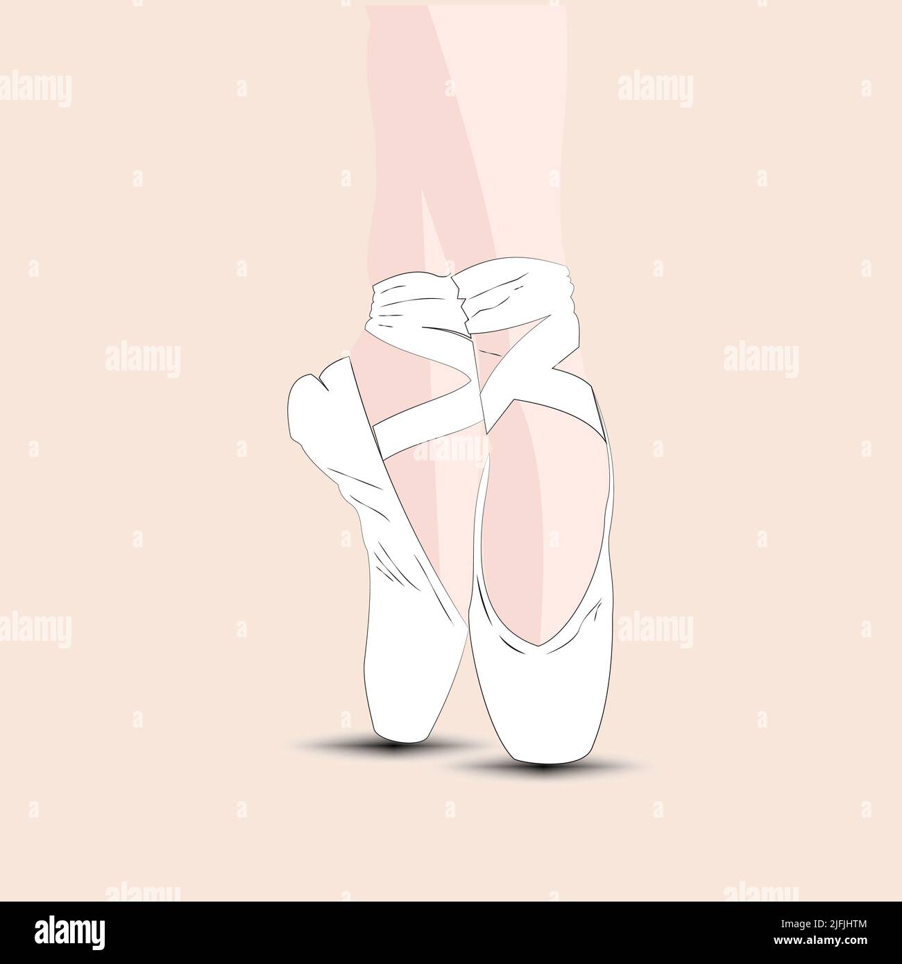 feet of ballerina standing on tiptoes in white ballet shoes with