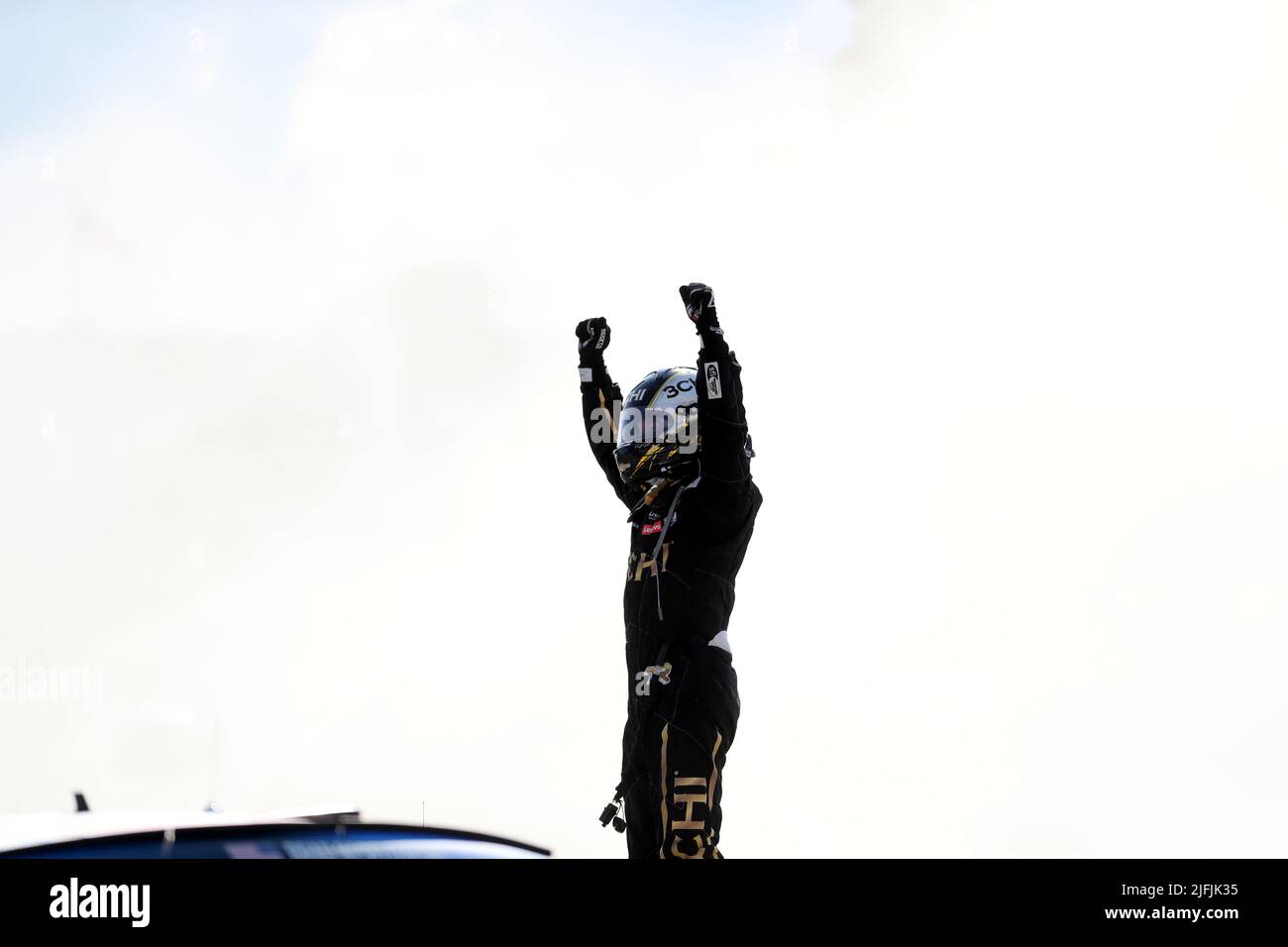 Plymouth, Wisconsin, USA. 3rd July, 2022. Tyler Reddick, driver of the #8 3CHI Chevrolet, celebrates after winning the NASCAR Cup Series Kwik Trip 250 at Road America on July 03, 2022 in Plymouth, Wisconsin. Ricky Bassman/Cal Sport Media/Alamy Live News Stock Photo