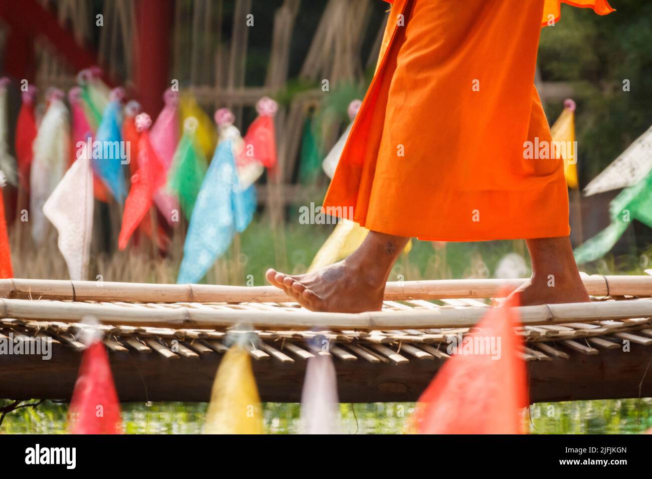 Buddhist monk walk on bamboo hi-res stock photography and images - Alamy