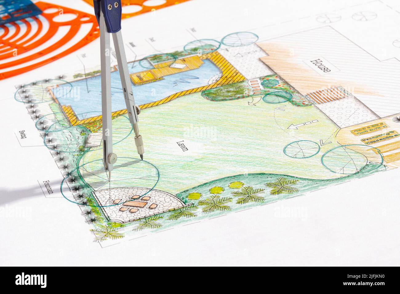 Backyard garden design plan Stock Photo - Alamy