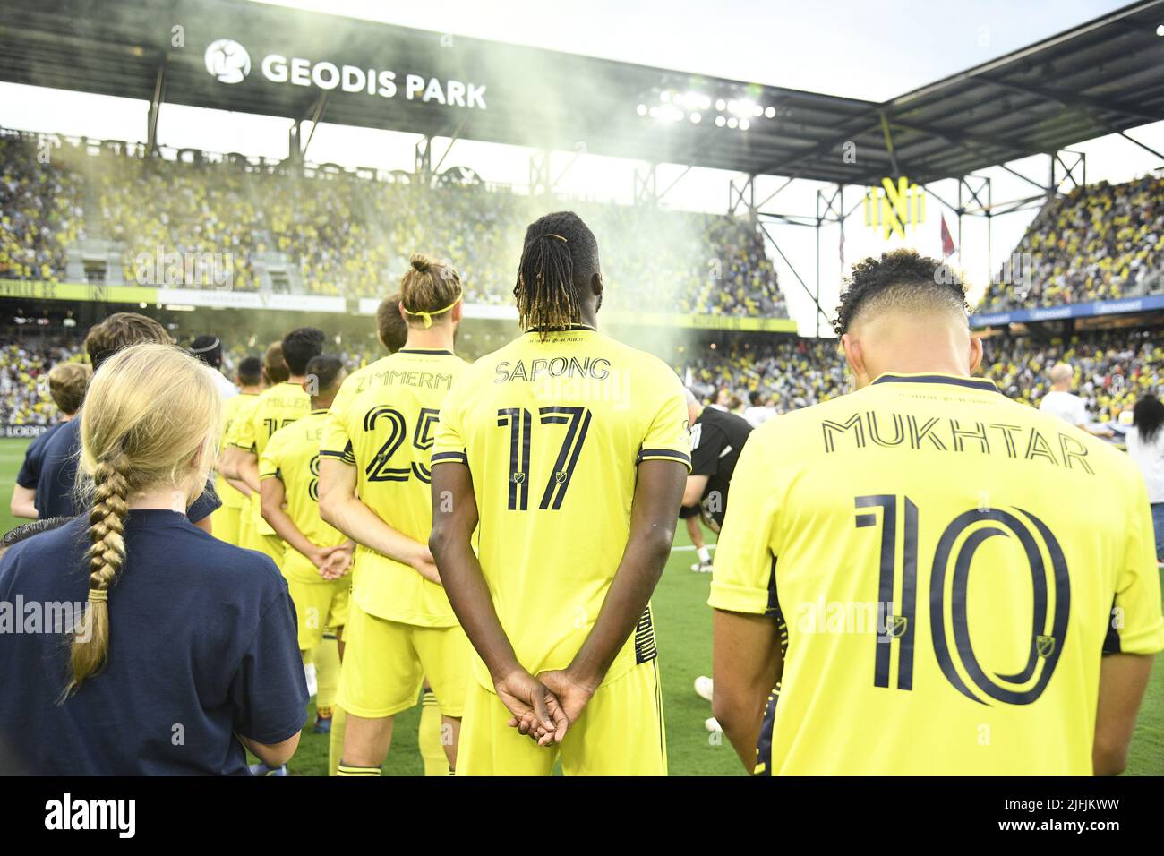 July 3 22 Nashville Sc And Portland Timbers Stand During The National Anthem During The First Half Of An Mls Game Between Portland Timbers And Nashville Sc At Geodis Park In Nashville