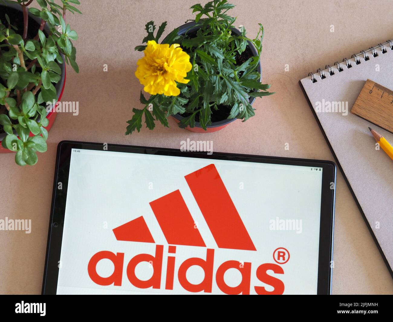 Vær forsigtig synd møde Germany. 03rd July, 2022. In this photo illustration, Adidas AG logo seen  displayed on a tablet. (Photo by Igor Golovniov/SOPA Images/Sipa USA)  Credit: Sipa USA/Alamy Live News Stock Photo - Alamy