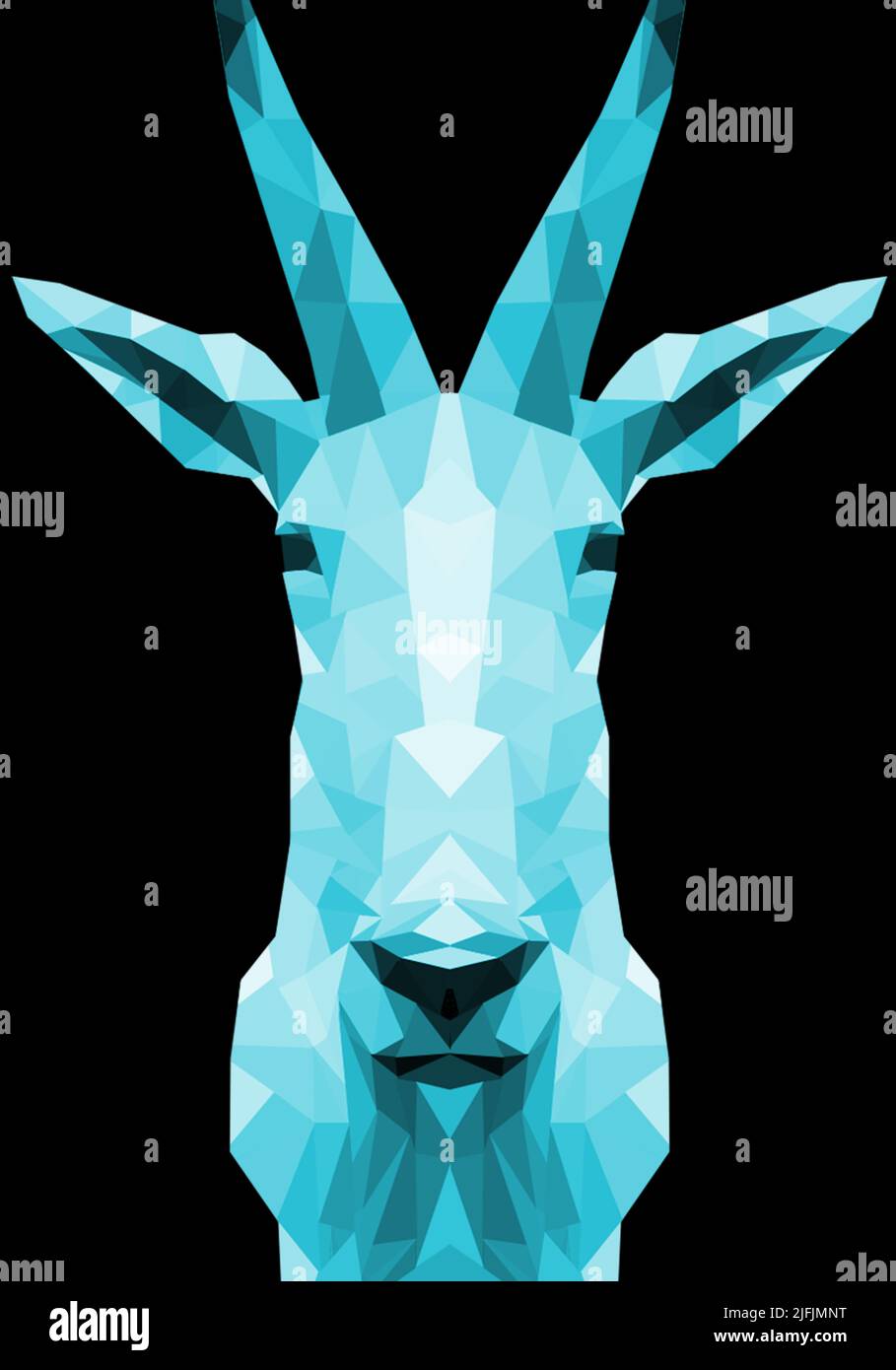 Aqua polygonal abstract wild mountain goat on black background. Desktop