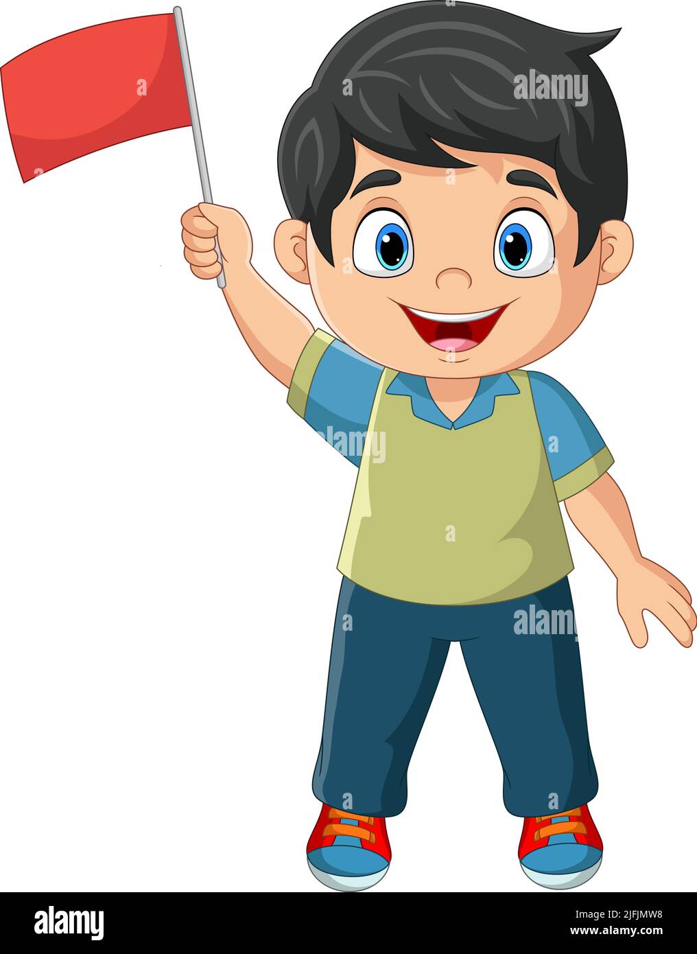 Cartoon little boy holding red flag Stock Vector