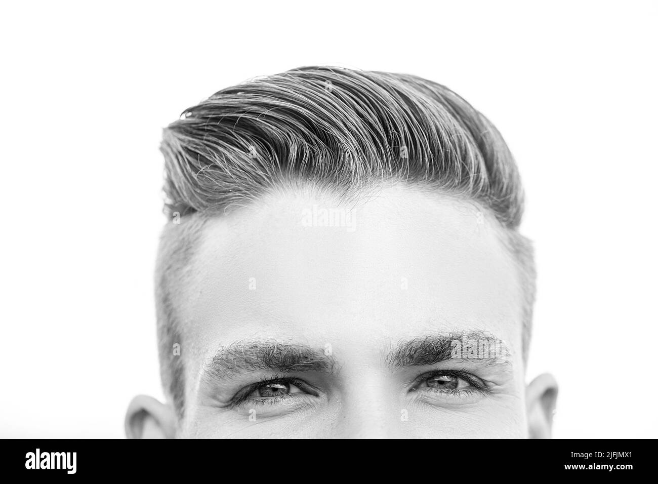 Dandruff disease. Hairdresser. Man hairstyle Healthy male hair Stock