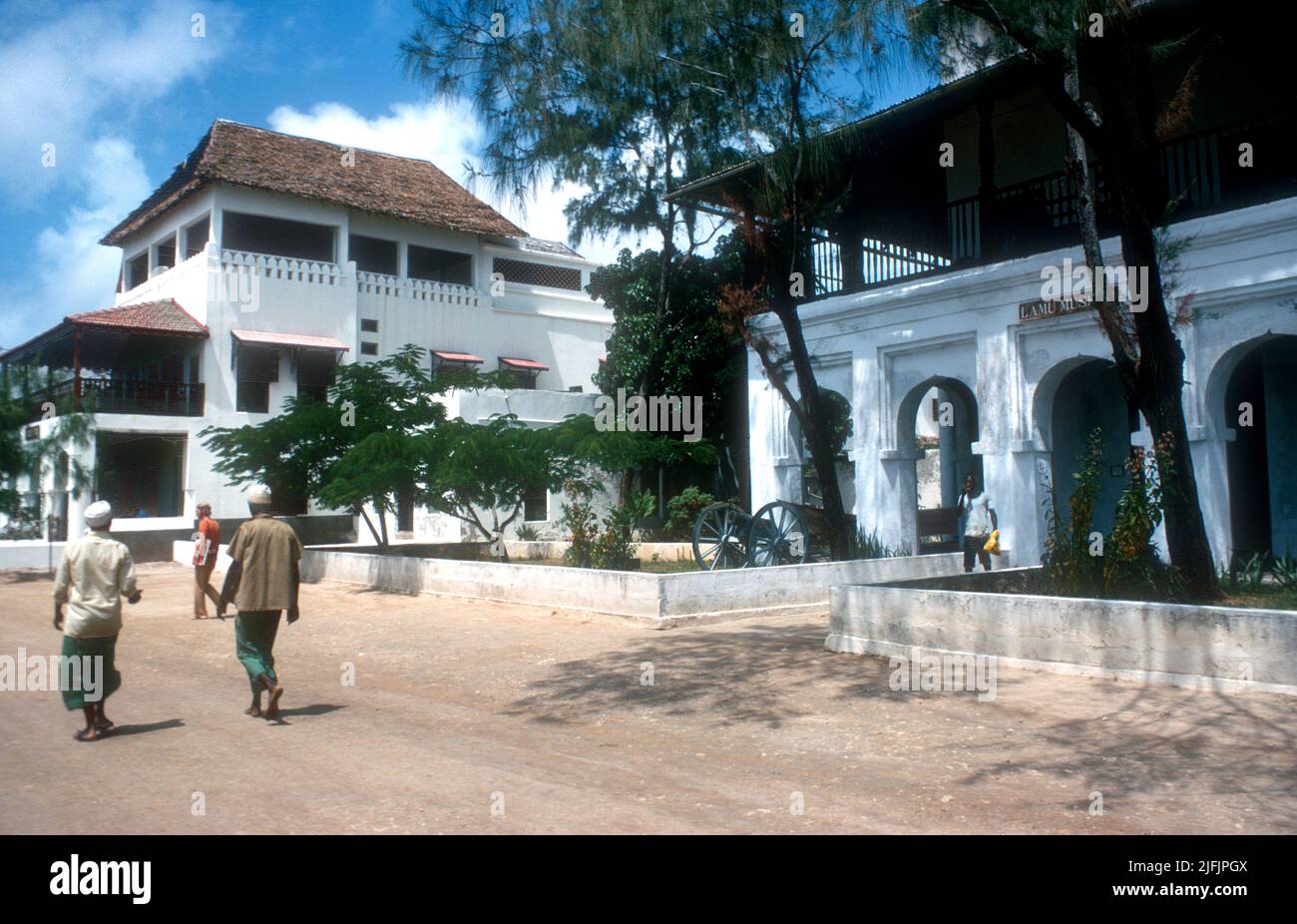 Dating from the the 1800s, Petley's Hotel, with Lamu Museum, on the waterfront in Lamu Island off NE Kenya . Stock Photo