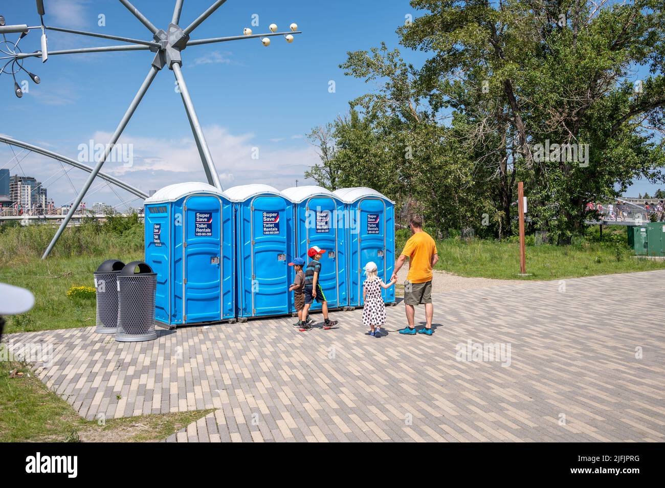 Calgary, Alberta - July 1, 2022: Portable toilets at Canada event in Calgary. Stock Photo