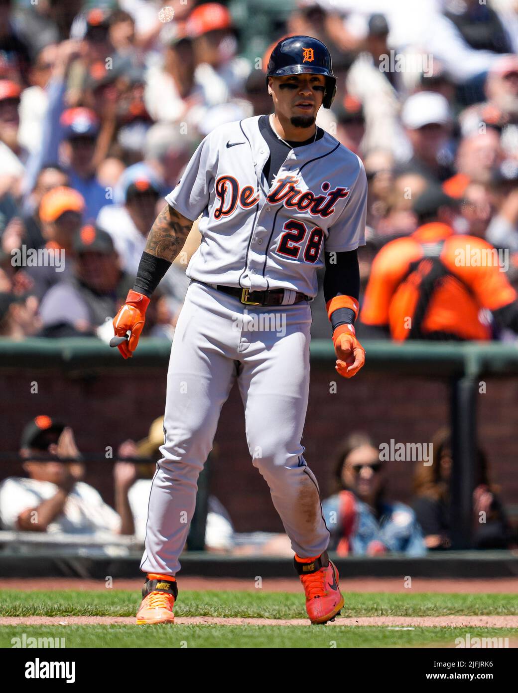 Detroit Tigers Infielder Javier Báez (28) on third base during an MLB