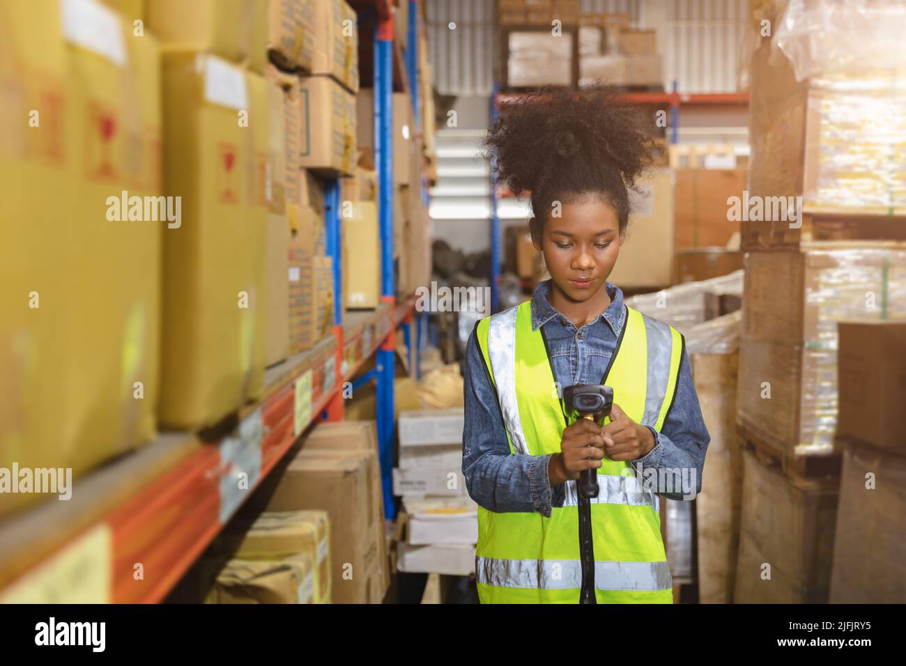 Staff worker work in warehouse inventory products collection management