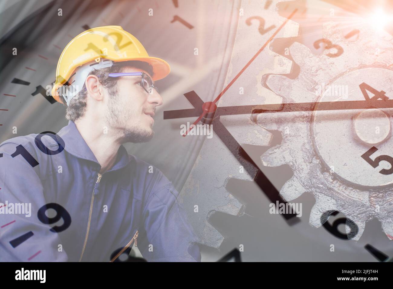 Engineer Foreman Worker Working Times, Working Hours of Labor in Indutry Factory Time Concept. Stock Photo