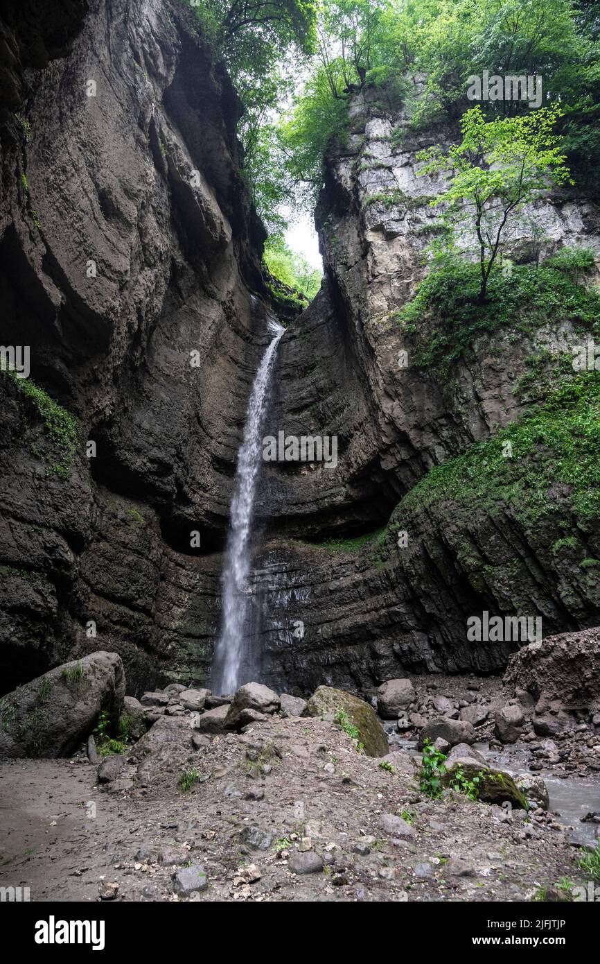 Adai-su waterfall in the mountains of the North Caucasus in Russia Stock Photo