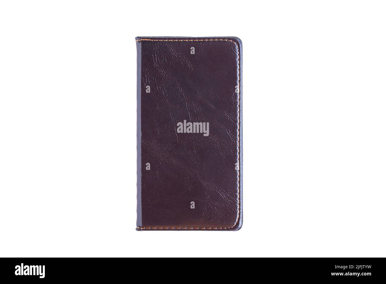 Black leather notebook or notepad isolated on white background Stock