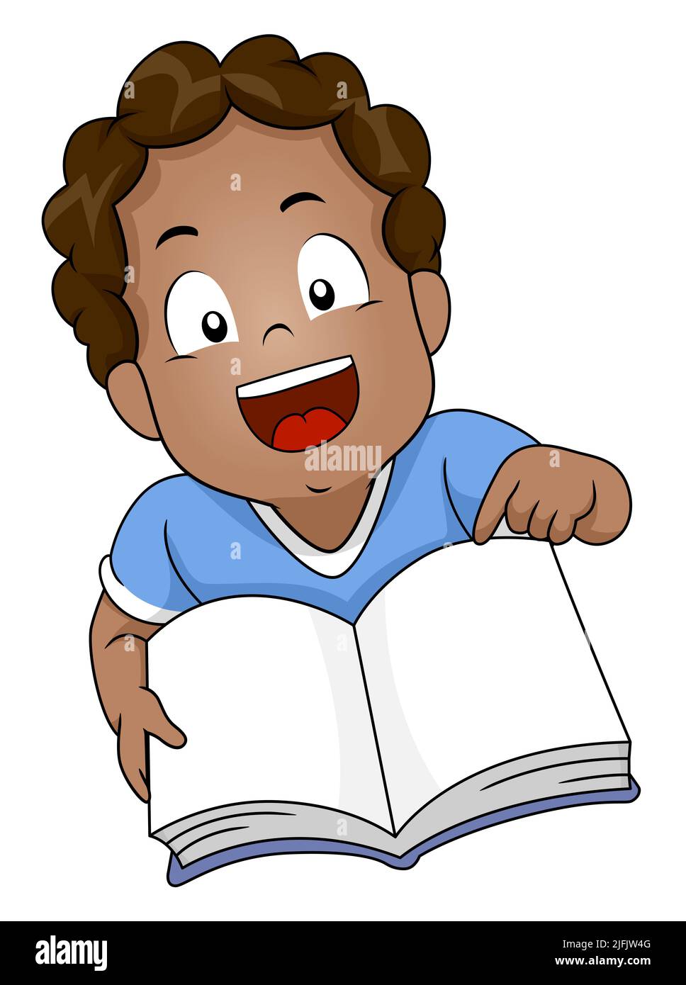 Illustration of African American Kid Boy Student Pointing to an Open Book Stock Photo