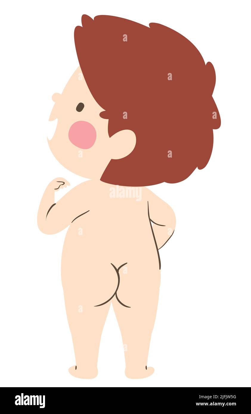 Illustration of Kid Boy Toddler Without Clothes in Back View Stock Photo