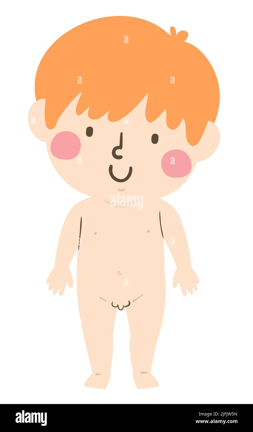 Illustration of Kid Boy Toddler Without Clothes Front View Stock Photo