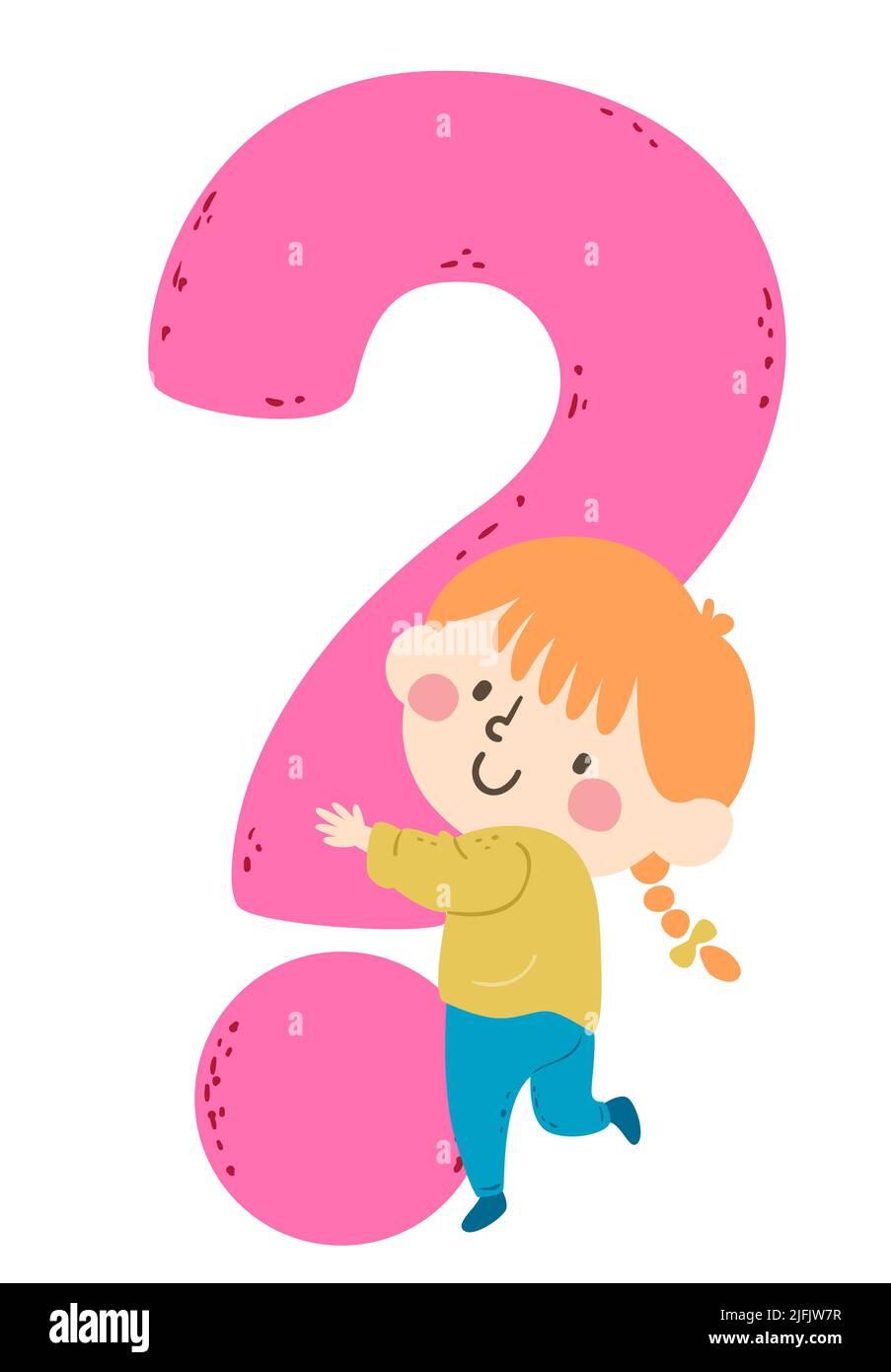 Illustration of Kid Girl Standing and Hugging a Big Question Mark Stock Photo