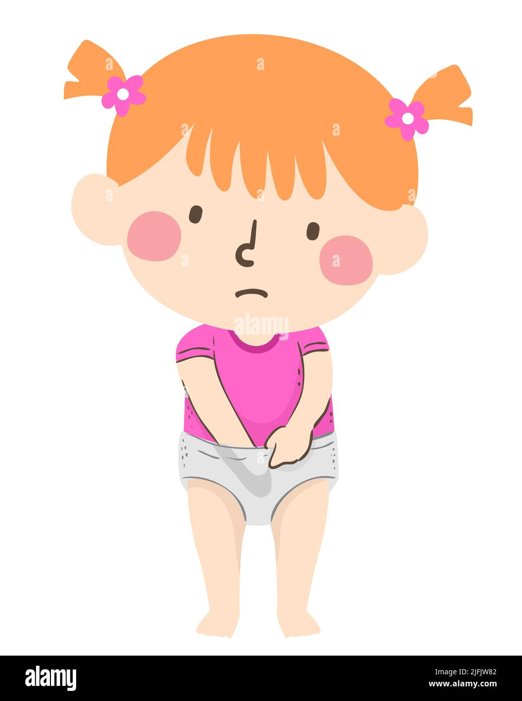 Illustration of Kid Girl Standing with Hand Inside Her Underwear Touching Private Body Part Stock Photo