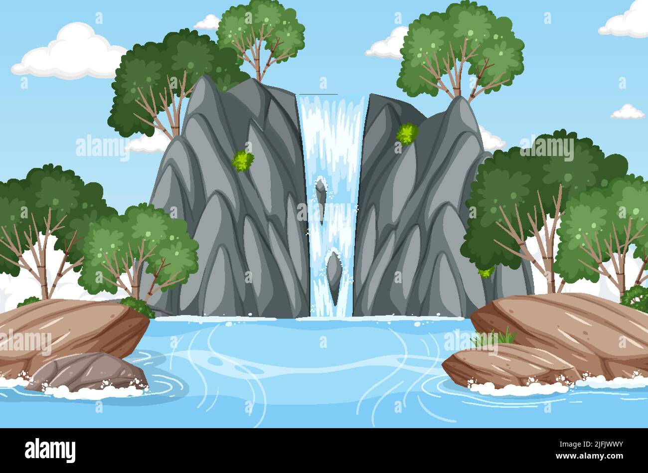 A waterfall in the forest background illustration Stock Vector Image ...