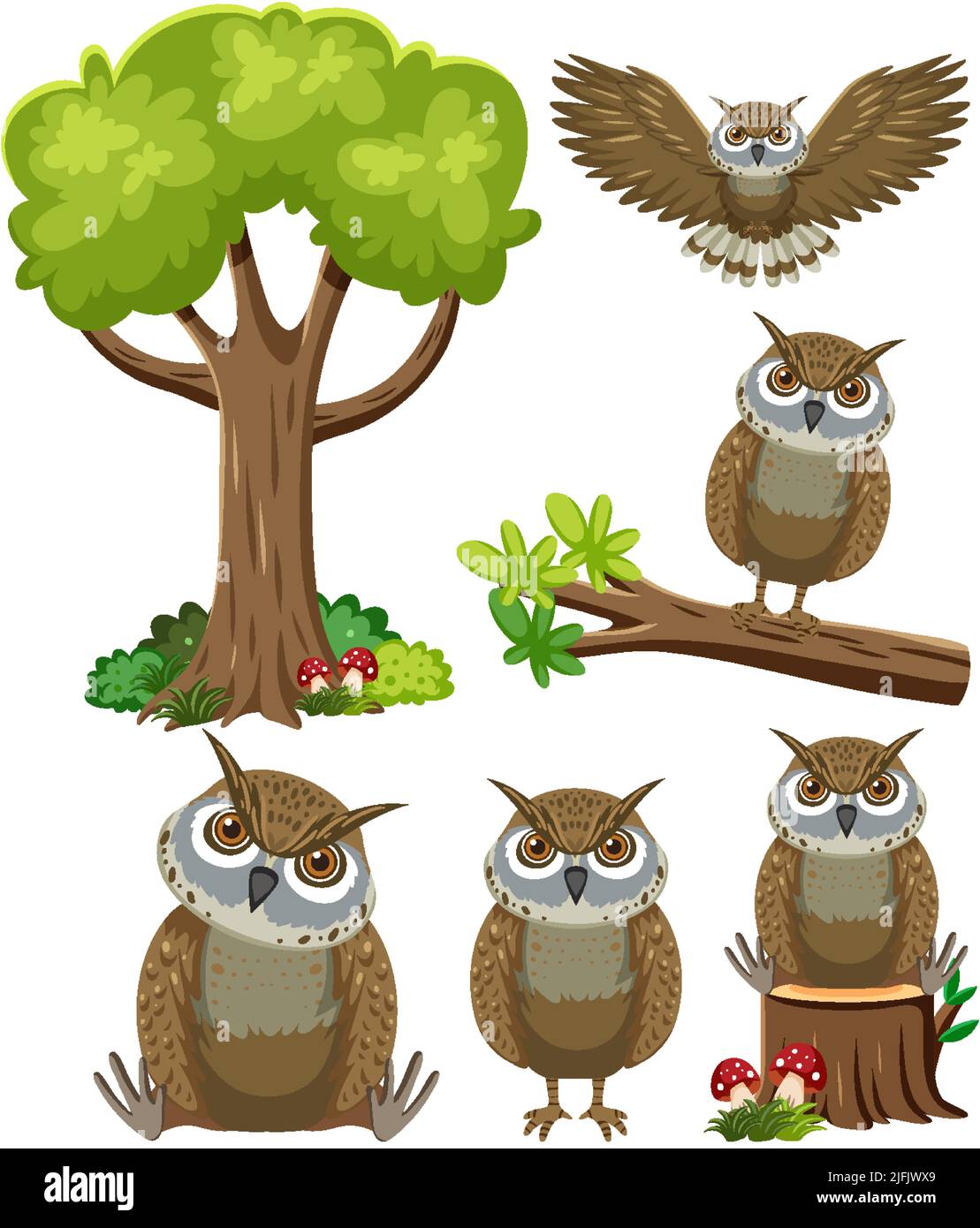 Wild animals set with nature elements illustration Stock Vector Image ...