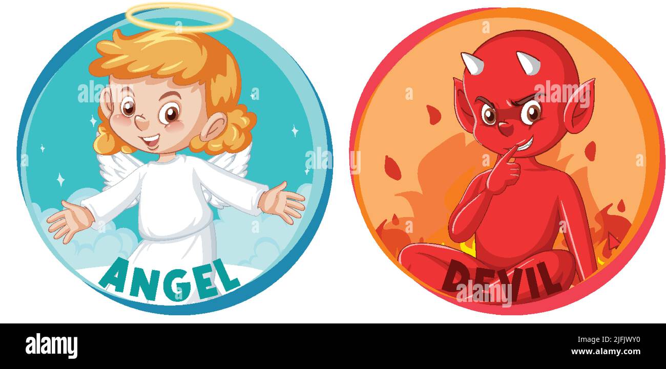 Devil and angel cartoon character on white background illustration ...