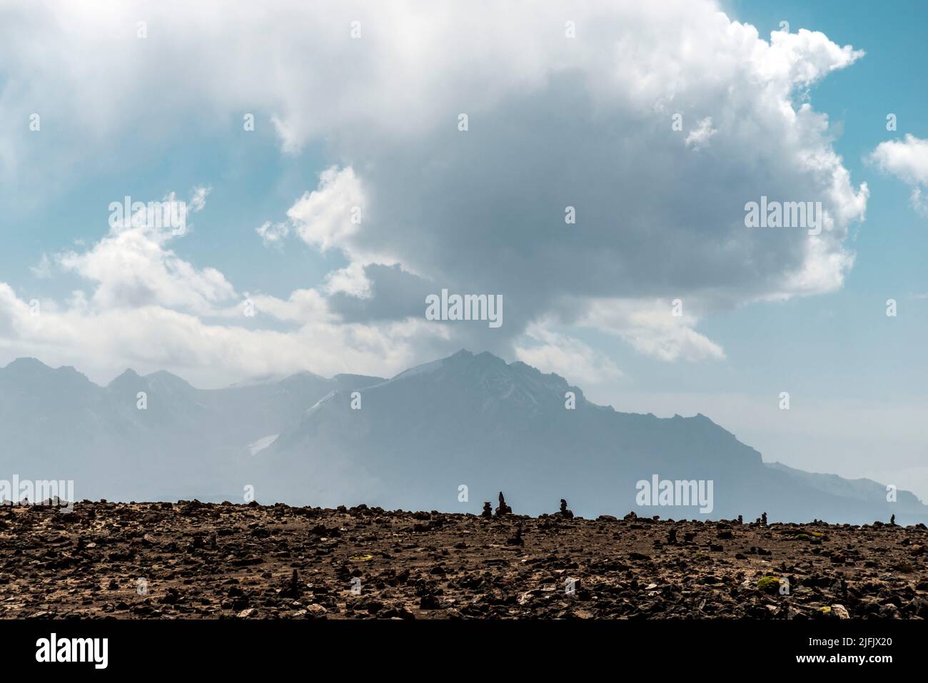 Sabancaya volcano steam clouds landscape in Peru Stock Photo