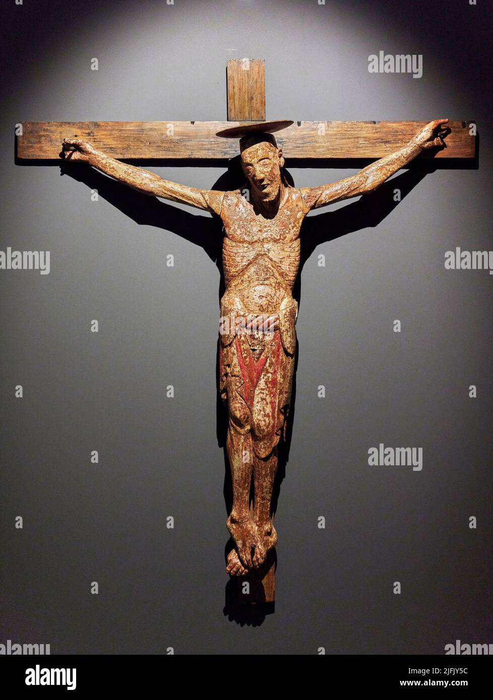 Crocifisso legno intagliato e dipinto scultore lombardo dell XII