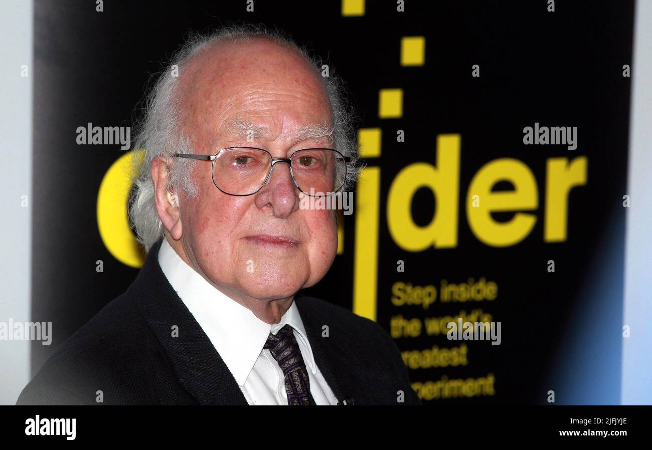 File photo dated 12/11/2013 of Nobel laureate Professor Peter Higgs at the Science Museum, London. A decade on from the 'monumental' discovery of the Higgs boson - the 'God particle' that gives matter mass and holds the physical fabric of the universe together - researchers say there is still a lot more to learn about it. The landmark discovery of the particle was made at the Large Hadron Collider (LHC) - the 'Big Bang' atom-smasher near Geneva - and announced exactly 10 years ago by Cern, the European Organisation for Nuclear Research. Issue date: Monday July 4, 2022. Stock Photo