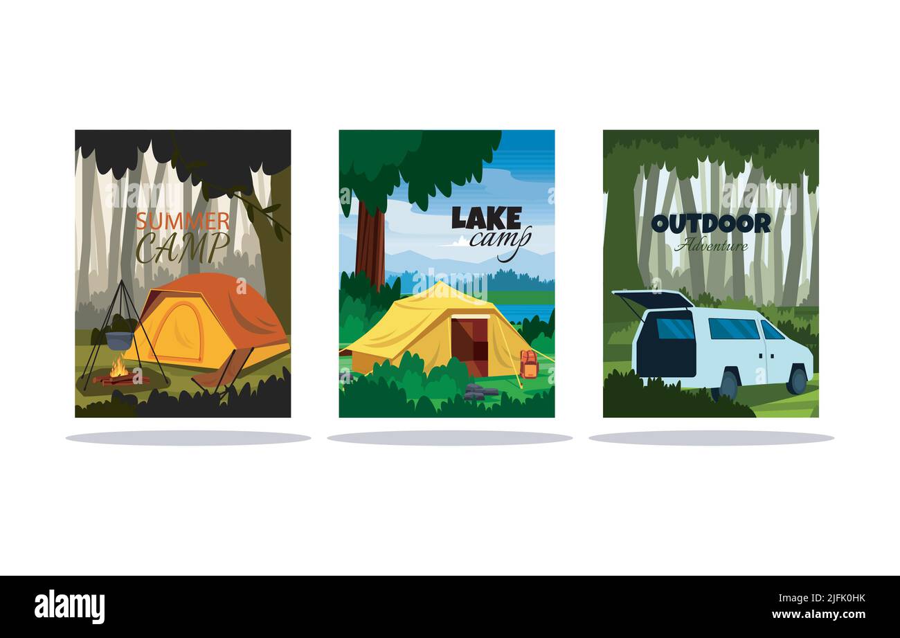 Summer Time Camping Tent Outdoor Adventure Card Template Stock Vector