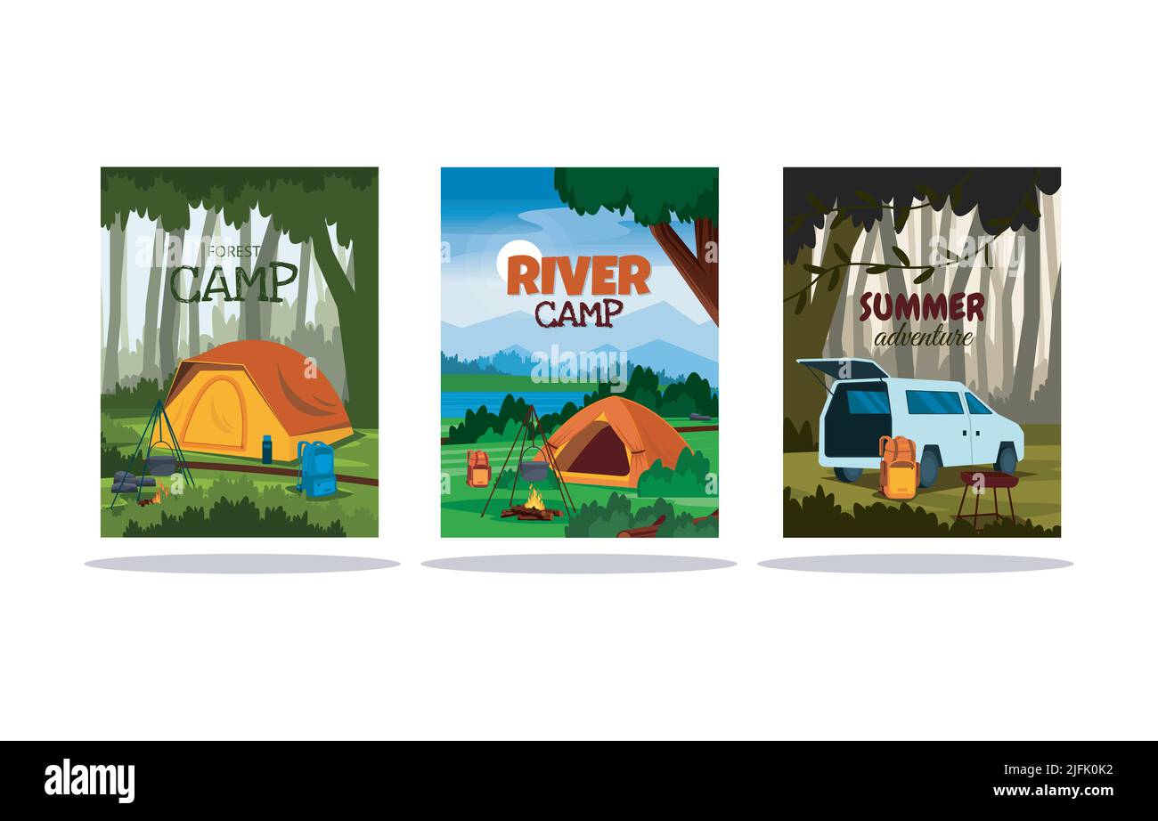 Summer Time Camping Tent Outdoor Adventure Card Template Stock Vector