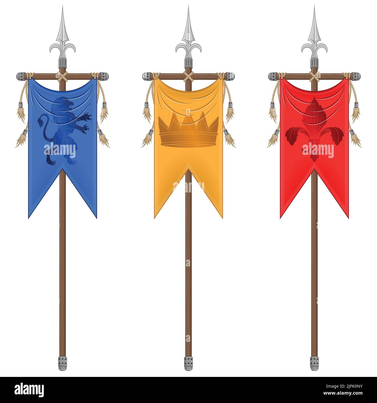 Medieval style vertical flag design with heraldic symbol, flag of noble families of the middle ages on a spear Stock Vector