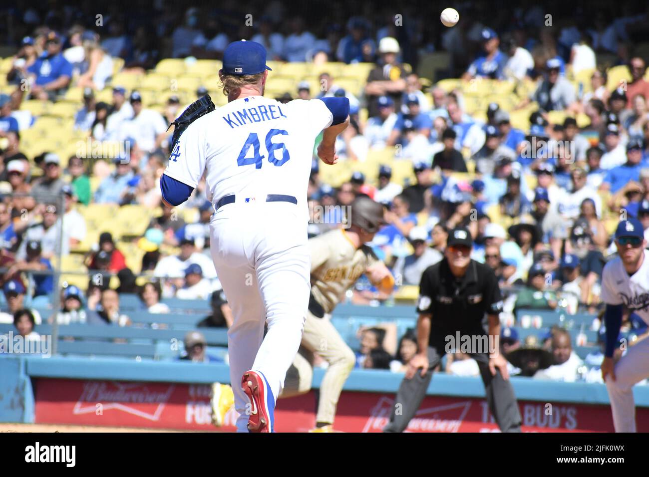 Los Angeles Dodgers relief pitcher Craig Kimbrel (46) throws to first ...