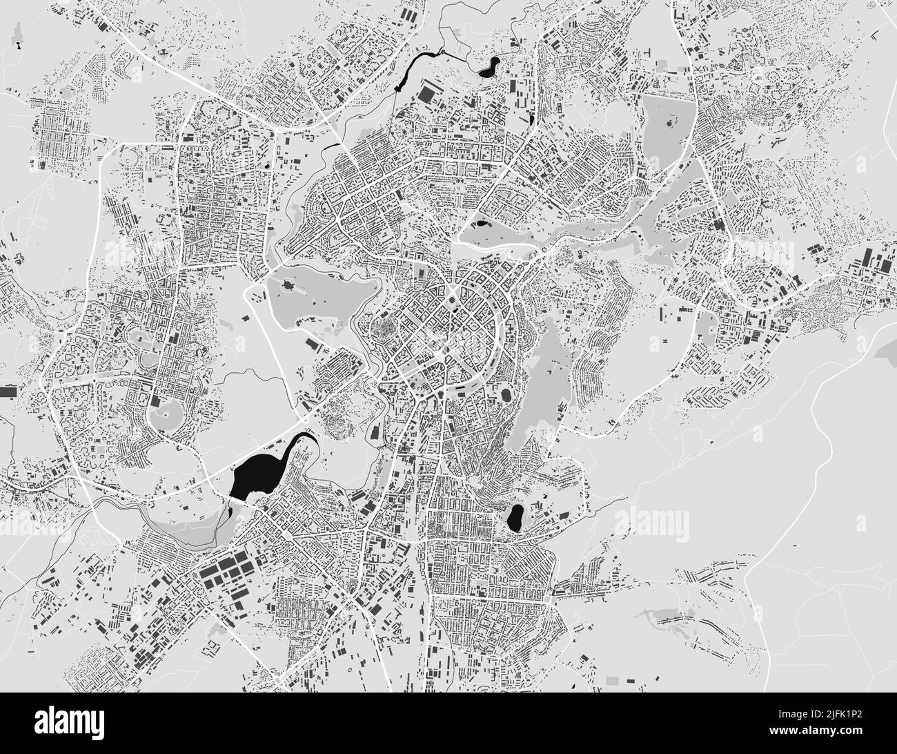 Urban city vector map of Yerevan. Vector illustration, Yerevan map grayscale black and white art poster. Street map image with roads, metropolitan cit Stock Vector