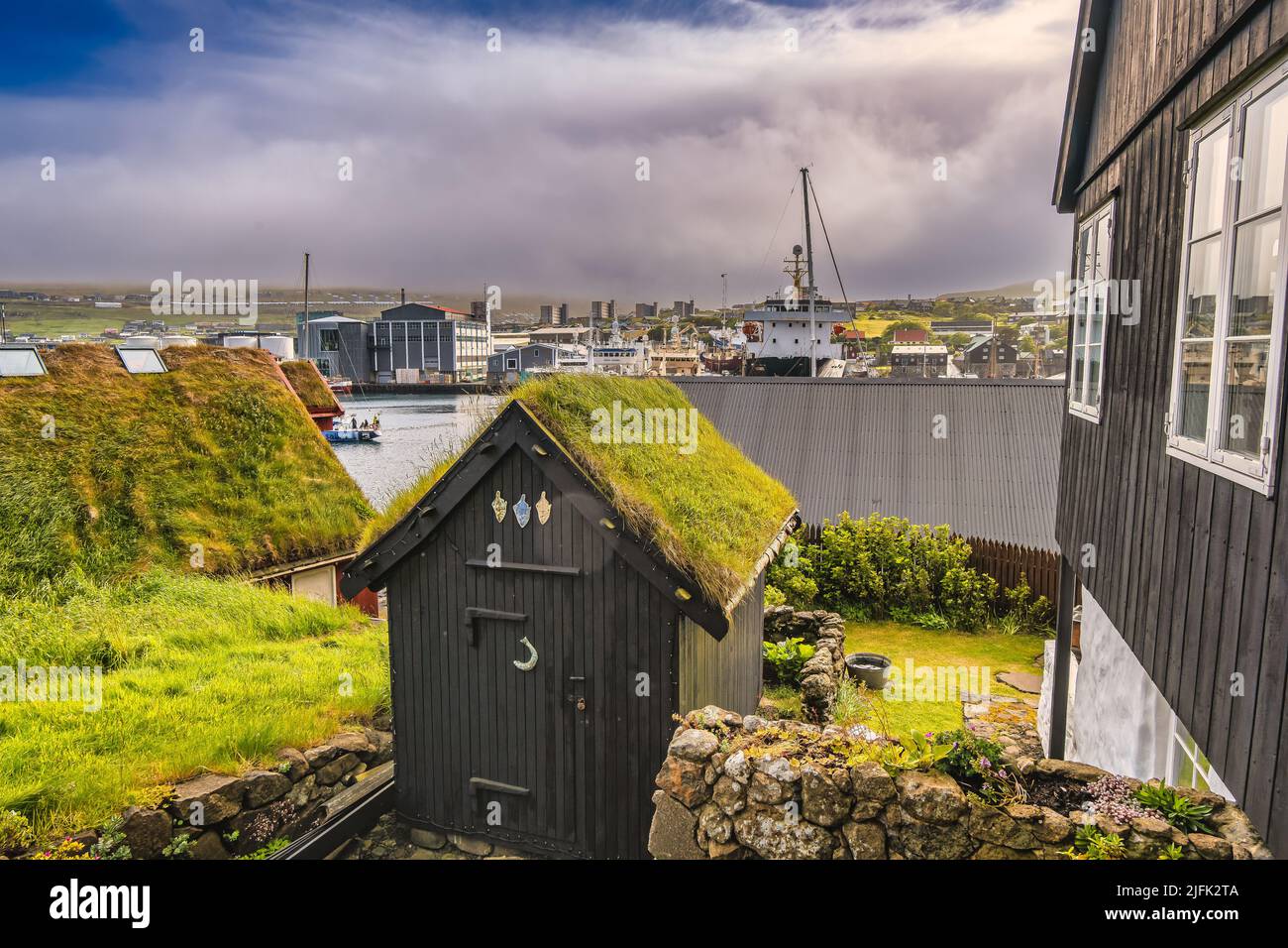 Torshavn dry aging houses in the old part of the city, Faroe Islands Stock Photo