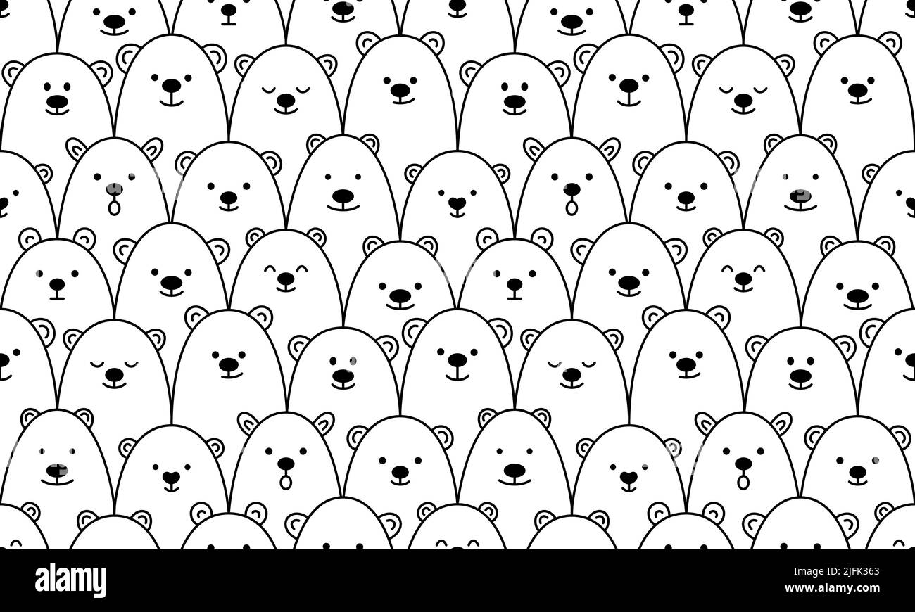 White polar bears seamless pattern. Hand drawn cute arctic bear faces. Childish doodle texture. Baby seamless pattern with animals. Vector Stock Vector