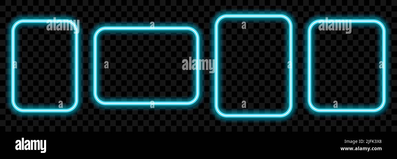 Set of square neon light on a transparent background. Neon frame design ...