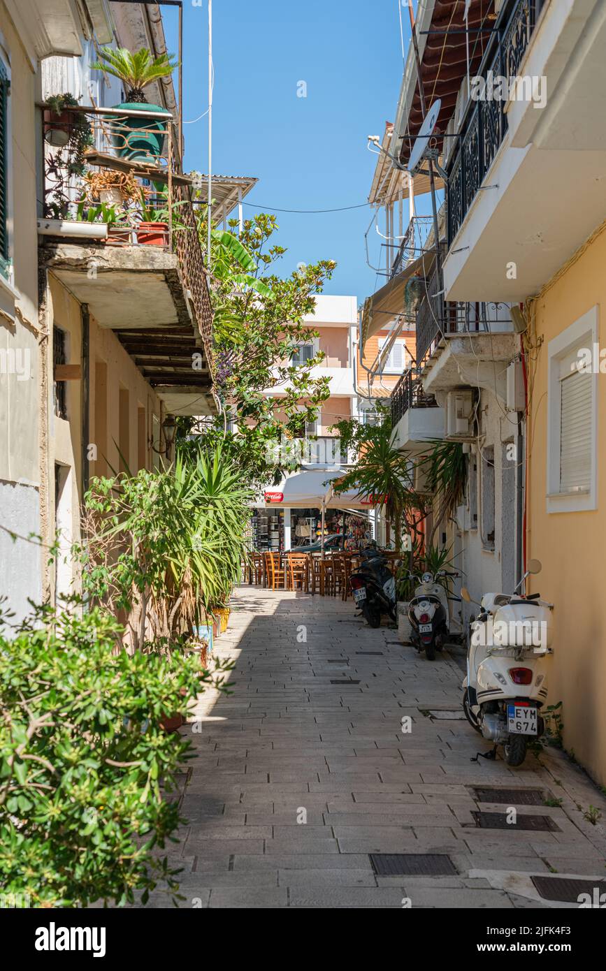 LEFKADA, GREECE - JUNE 11, 2022: Charming Streets Of Downtown Old Center Of Lefkada City, People On Some Of The Most Important Landmark Avenues And St Stock Photo
